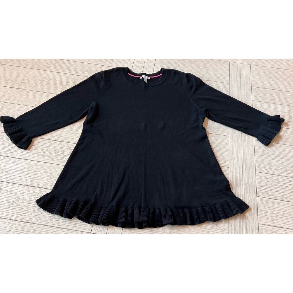 Isaac Mizrahi black ruffle trim 3/4 length sweater. Size L. Cotton, rayon